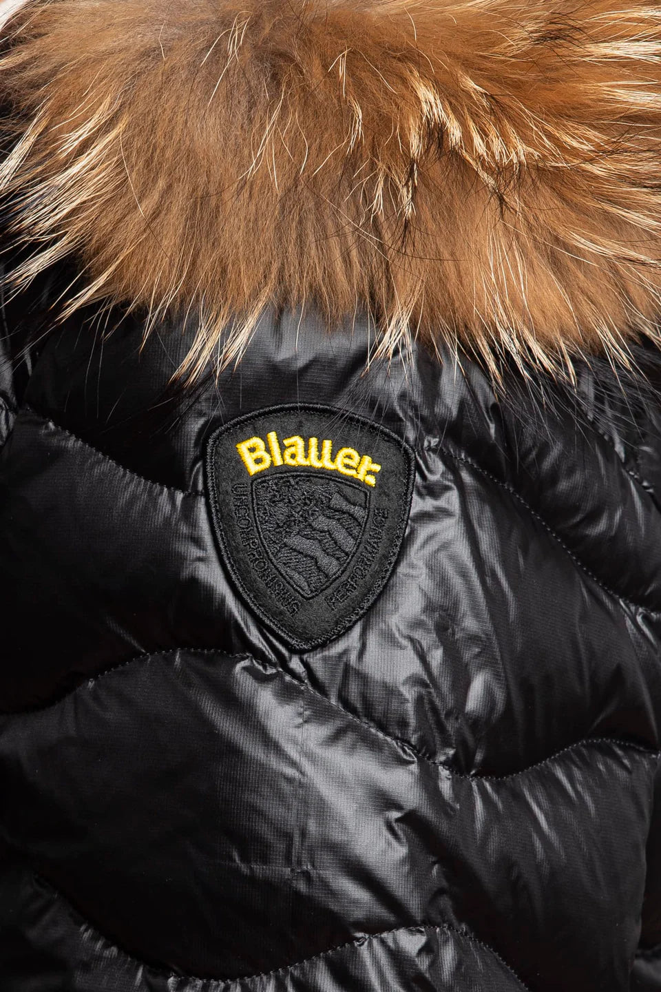 BLAUER Giubbotto Uomo Piumino Invernale Ondulato Con Pelliccia Nero