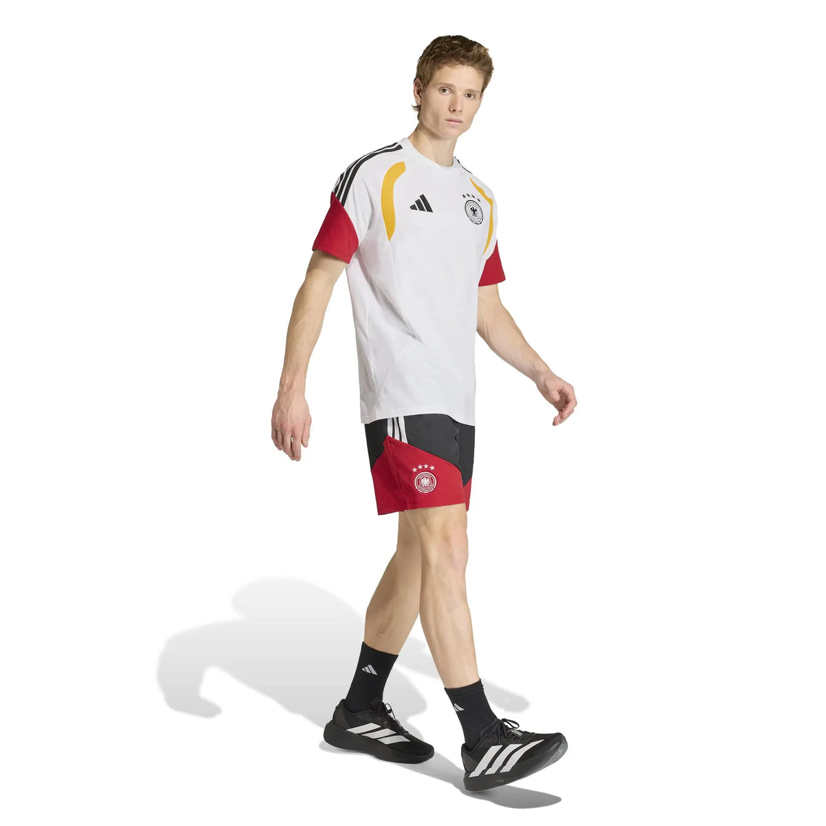 ADIDAS Completino GERMANIA T-Shirt Bianca e Pantaloncino Nero Strisce Laterali Bianco/Nero/Rosso