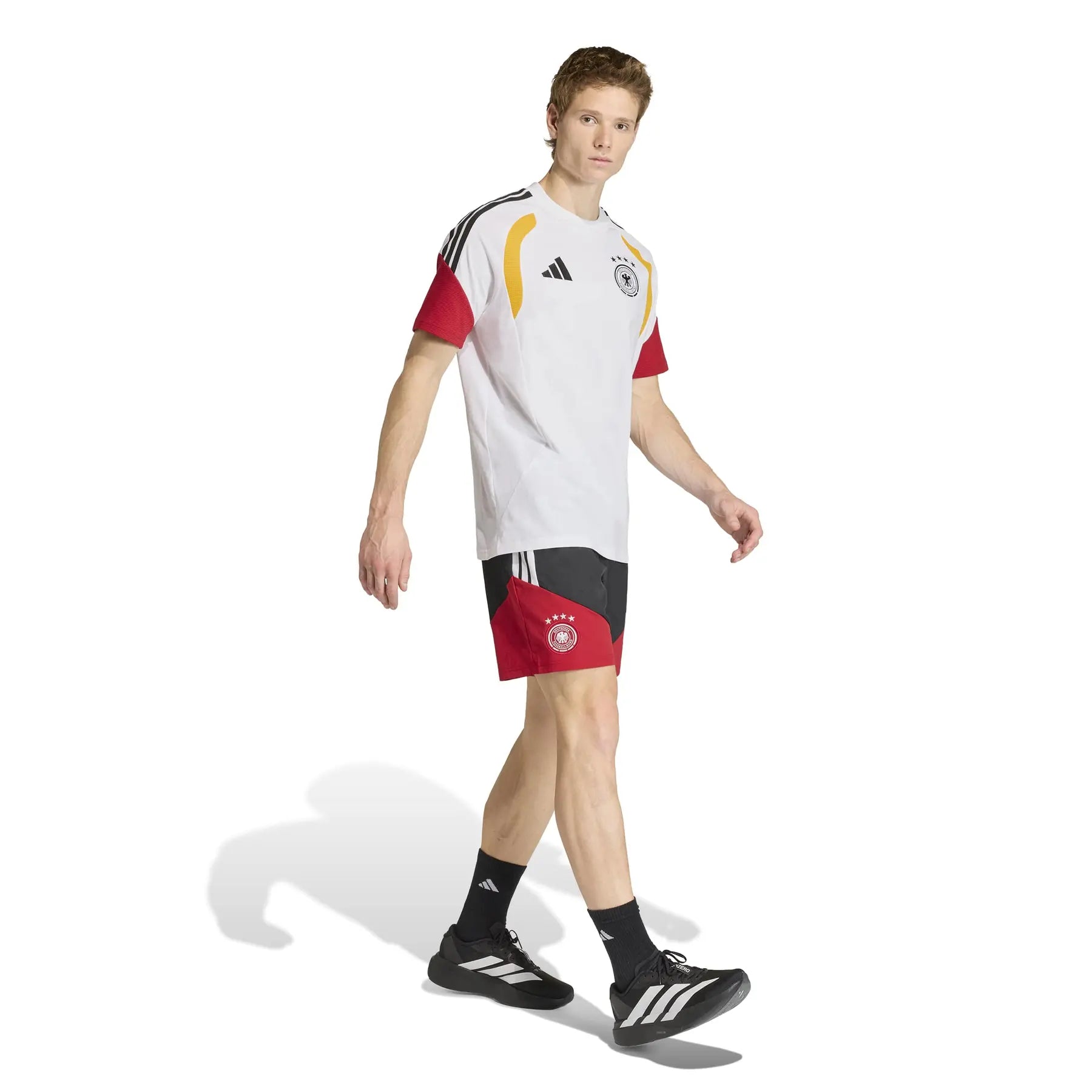 ADIDAS Completino GERMANIA T-Shirt Bianca e Pantaloncino Nero Strisce Laterali Bianco/Nero/Rosso
