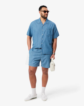 LACOSTE Coordinato Jeansato Camicia Mezze Maniche e Pantaloncino Jeansato Chiaro