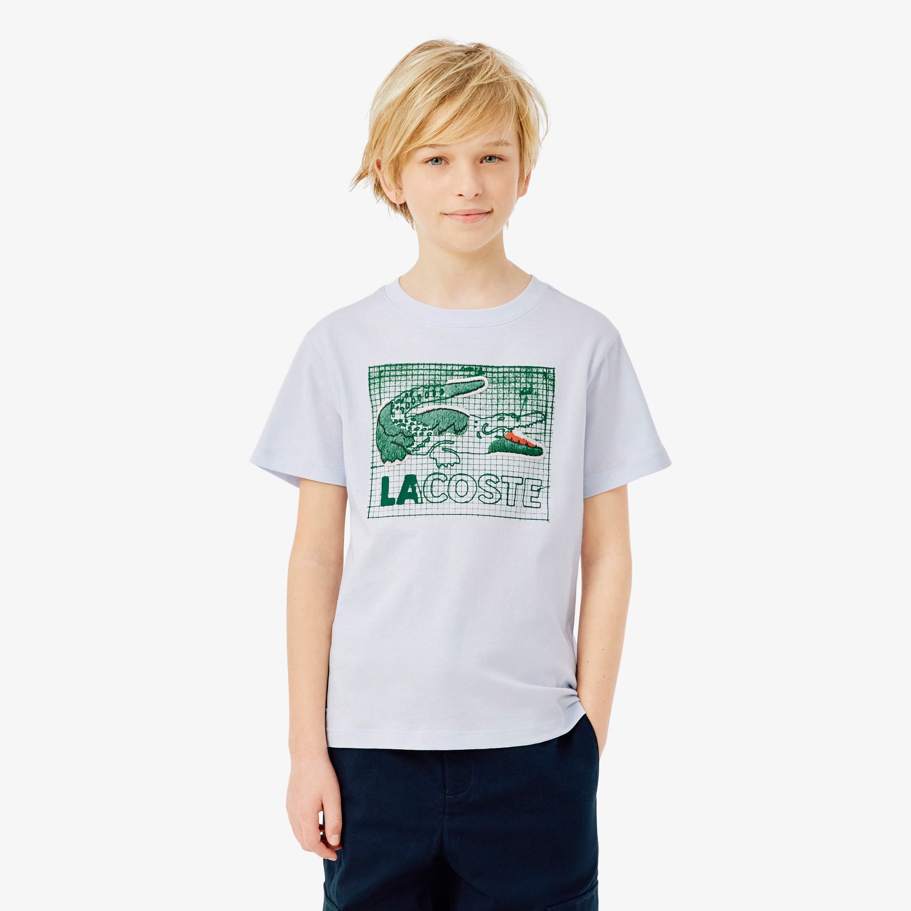 LACOSTE T-Shirt in Cotone con Stampa Grafica  Bambino/Bambina Bianca