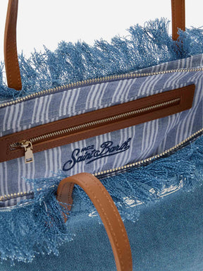 SAINT BARTH BORSA SHOPPER CITY MEDIUM IN TESSUTO DENIM CON FRANGE