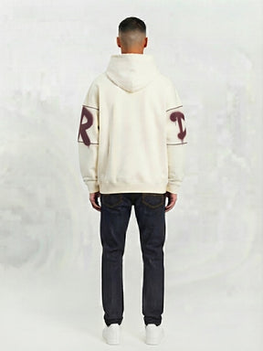 DISCLAIMER Felpa Con Cappuccio Logo Frontale Beige/Rosso
