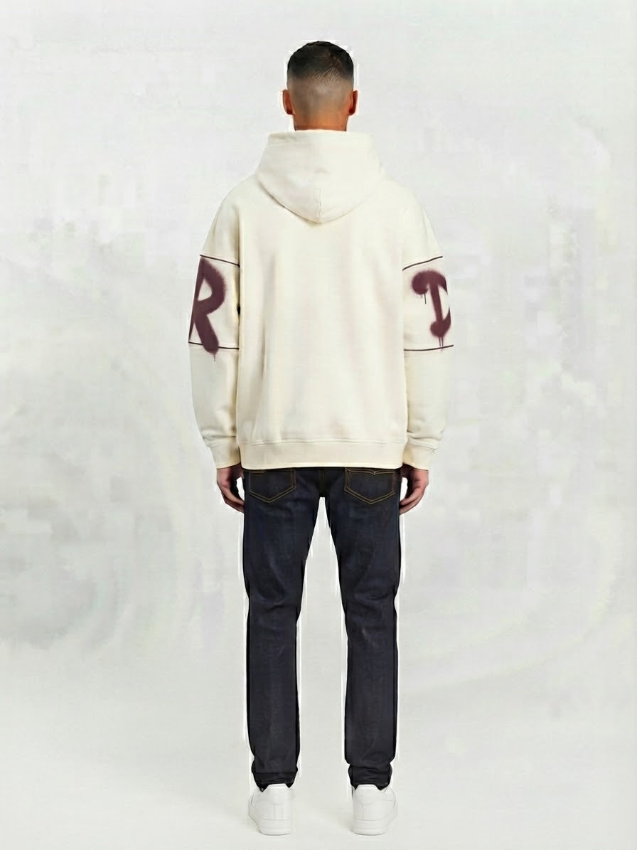 DISCLAIMER Felpa Con Cappuccio Logo Frontale Beige/Rosso