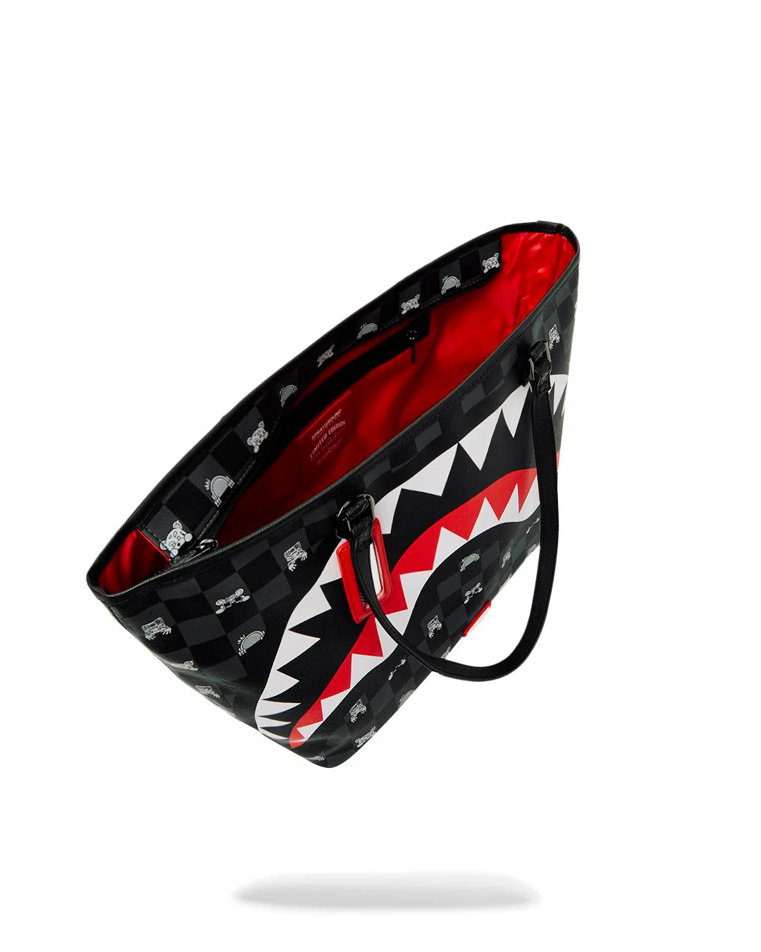 SPRAYGROUND BORSA GRAY PEEKING CHARACTER CHECK TOTE Nera