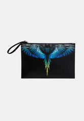 County of milan COUNTY OF MILAN BY MARCELO BURLON Pochette In Ecopelle Schiacciata con Stampa Ali Blu Nero - Accessori -