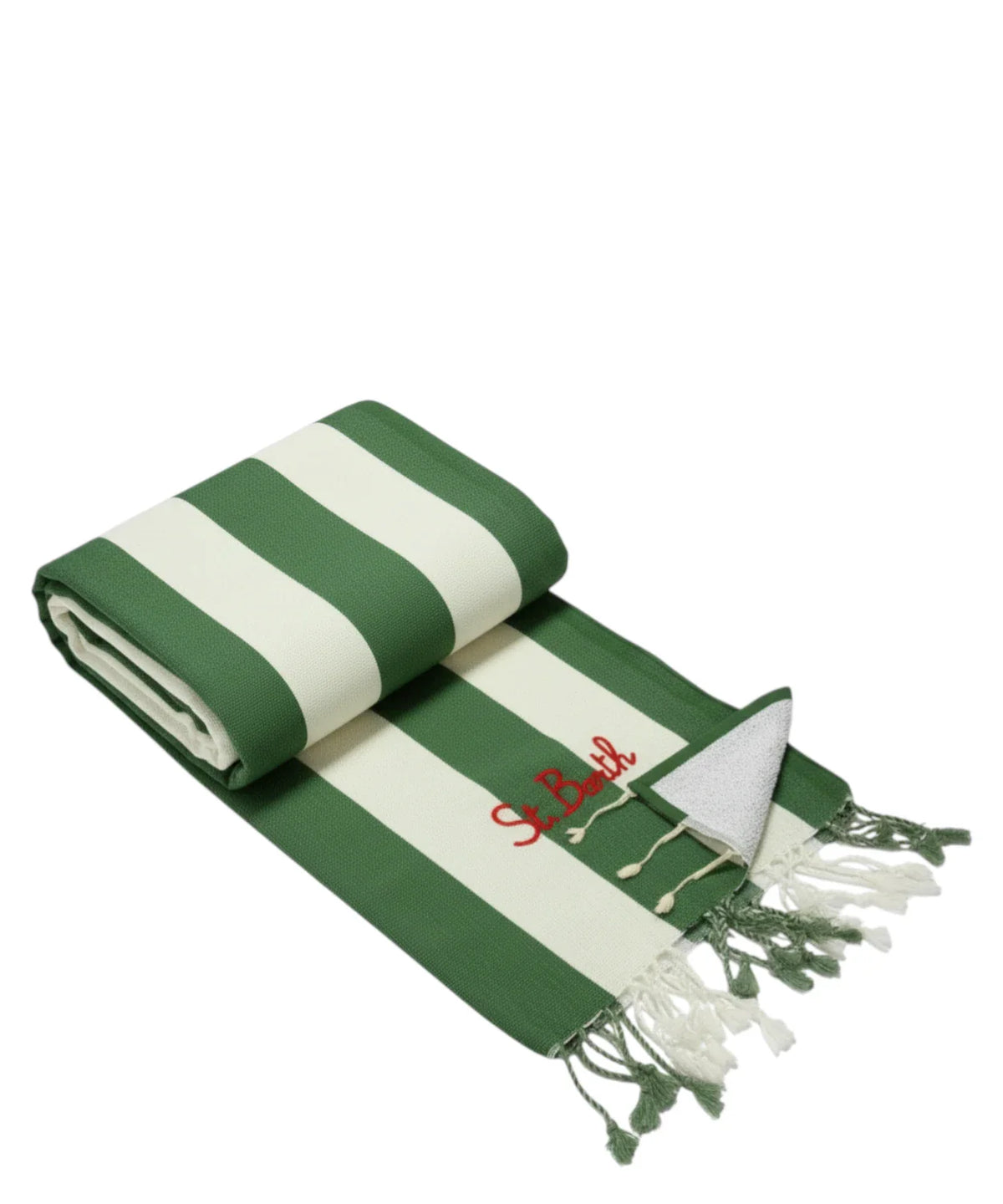 SAINT BARTH Telo Mare Foutas In Spugna Verde Logo Ricamato Rosso
