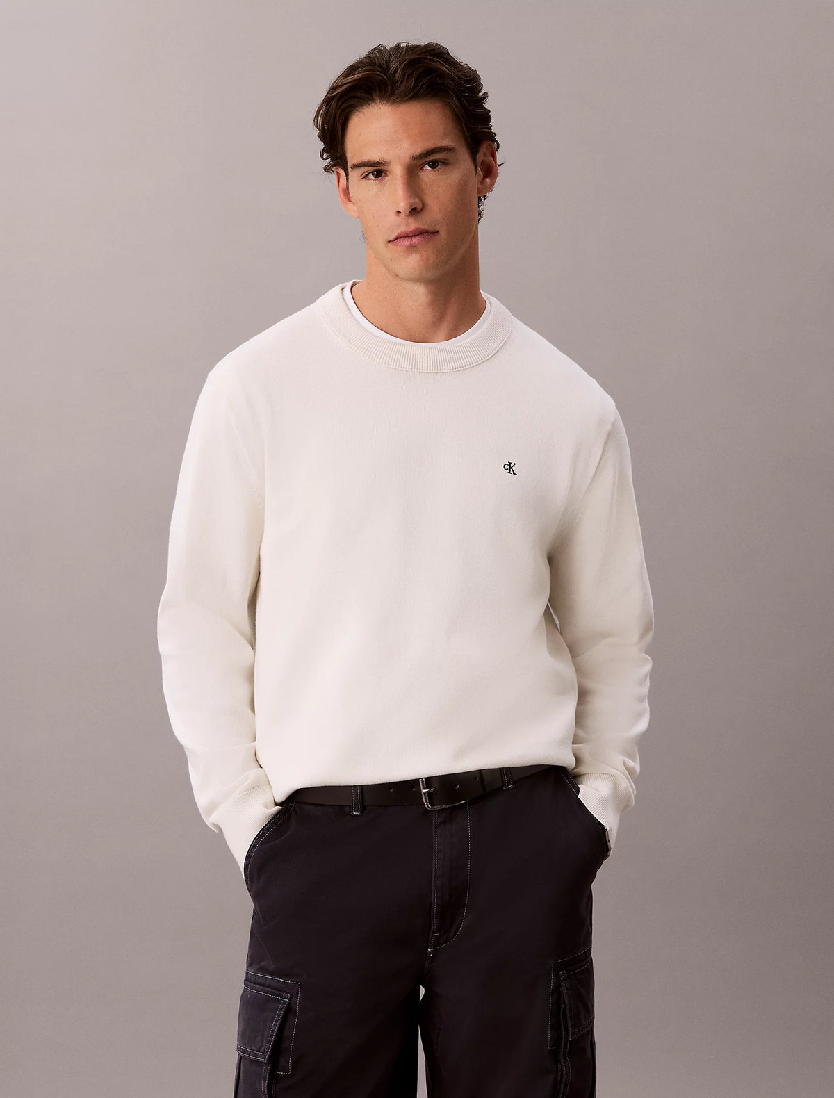 CALVIN KLEIN Maglioncino Bianco Logo Piccolo Nero FW