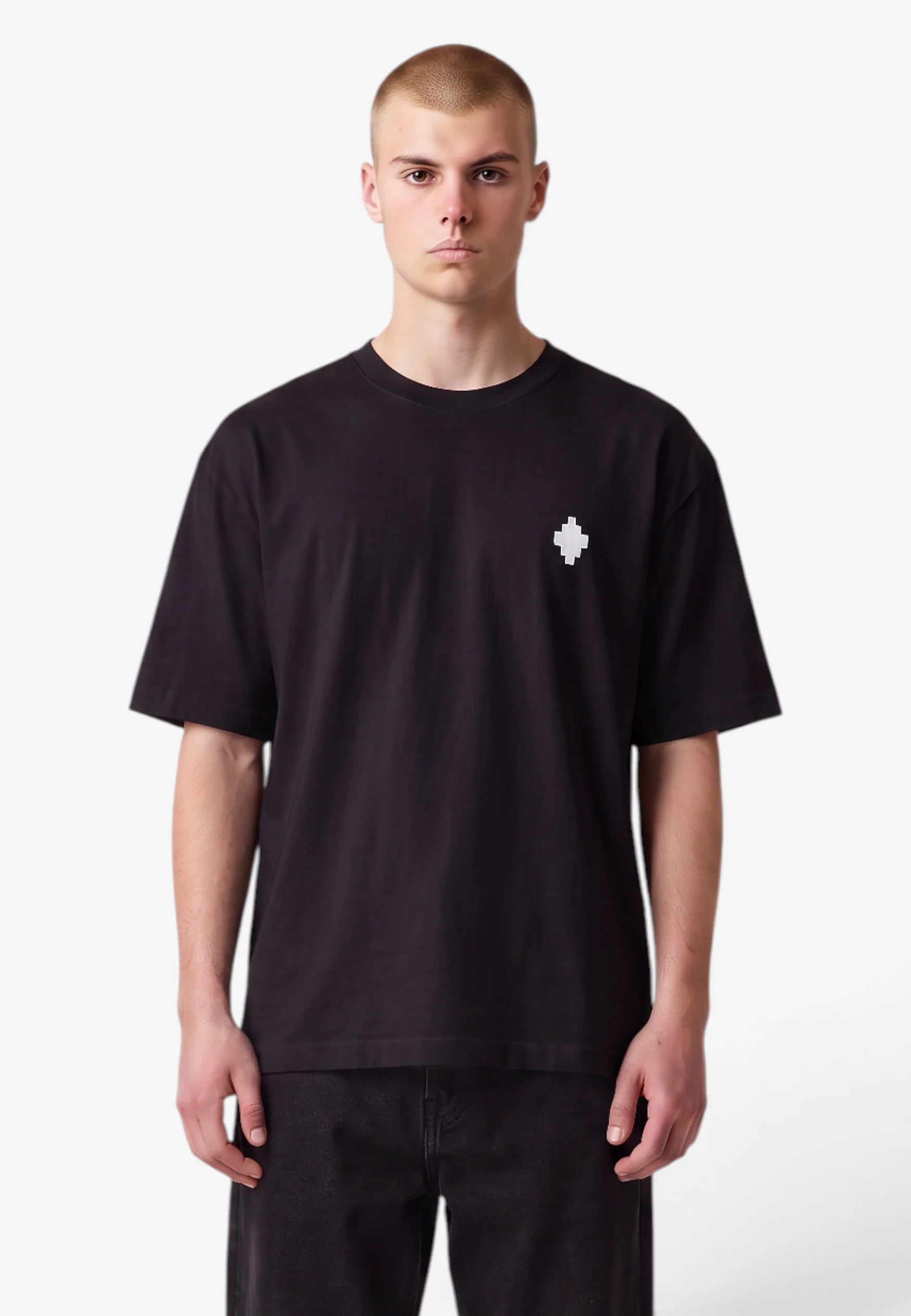 COUNTY OF MILAN T-Shirt Nera Marcelo Burlon Logo Ricamato e Stampa Retro
