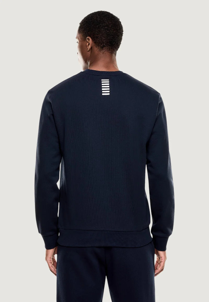 EMPORIO ARMANI Felpa Girocollo In Cotone  Blu/Bianco