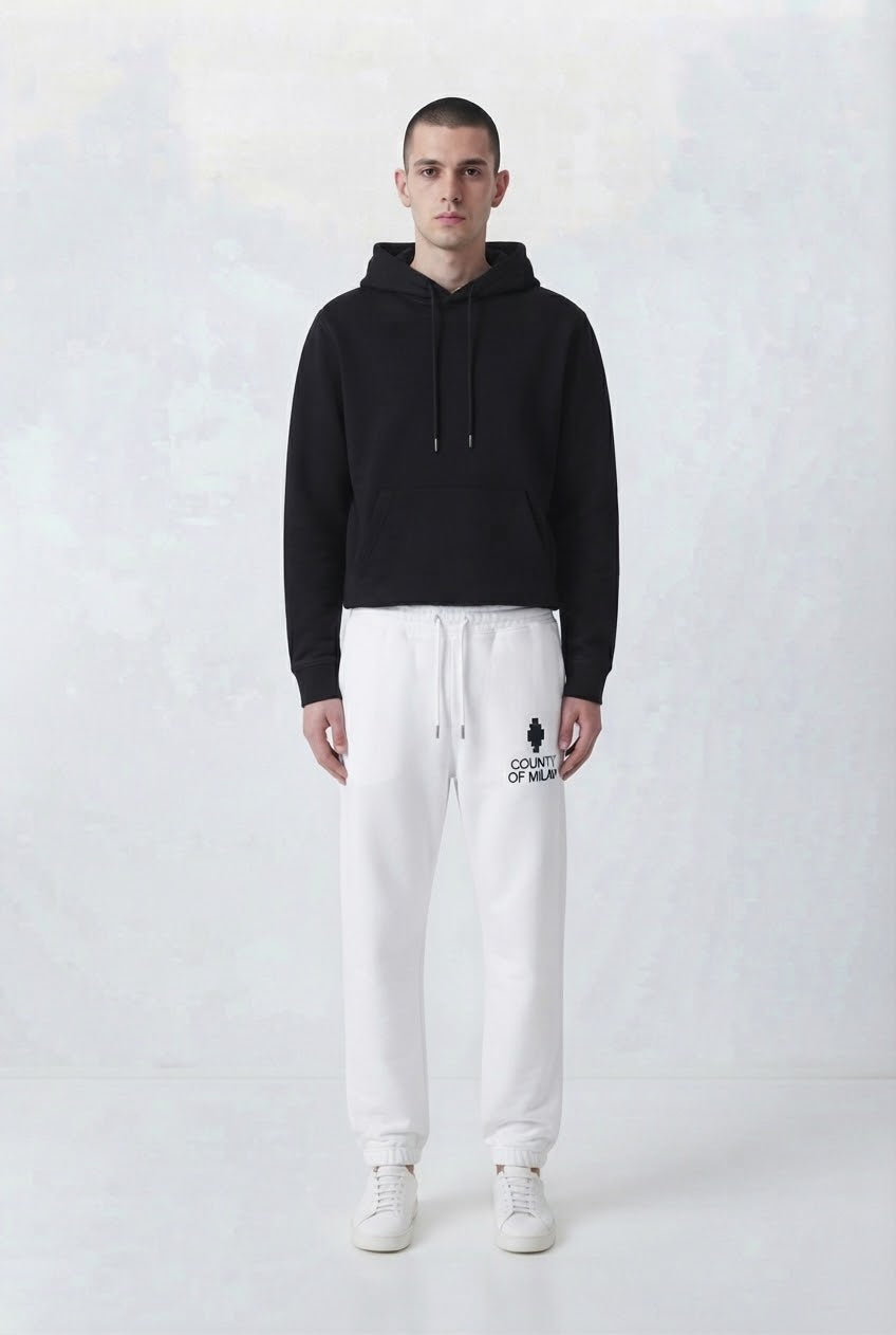 COUNTY OF MILAN Pantalone Di Tuta Marcelo Burlon Bianca Logo Piccolo Nero