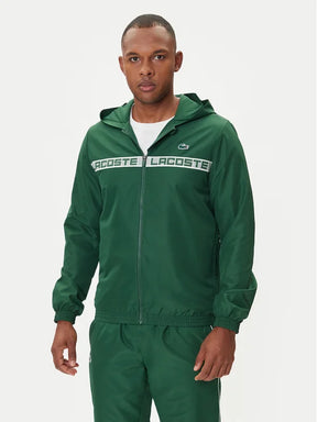 LACOSTE Tuta In Microfibra Con Zip e Cappuccio Banda Centrale Verde/Bianca