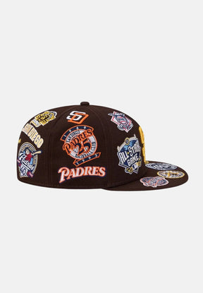 NEW ERA Cappello con visiera San Diego Padres All Over 59 FIFTY Fitted marrone logo giallo