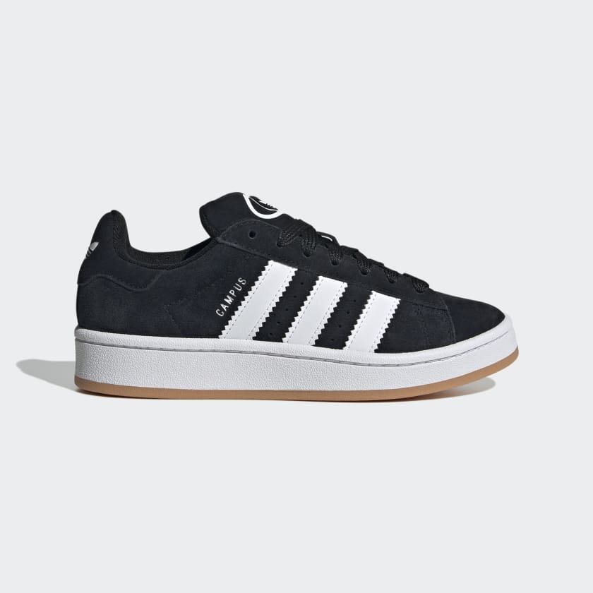 Adidas Campus Scarpa In Camoscio Nera Con Strisce Bianche