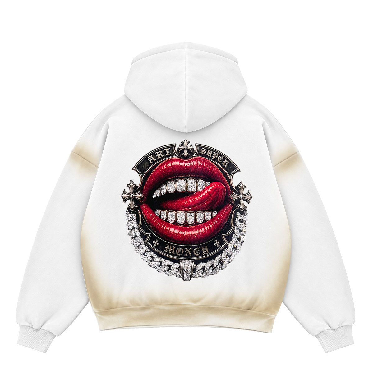 ART SUPER MONEY Felpa T-BAR Con Zio Stampa Retro Bianca