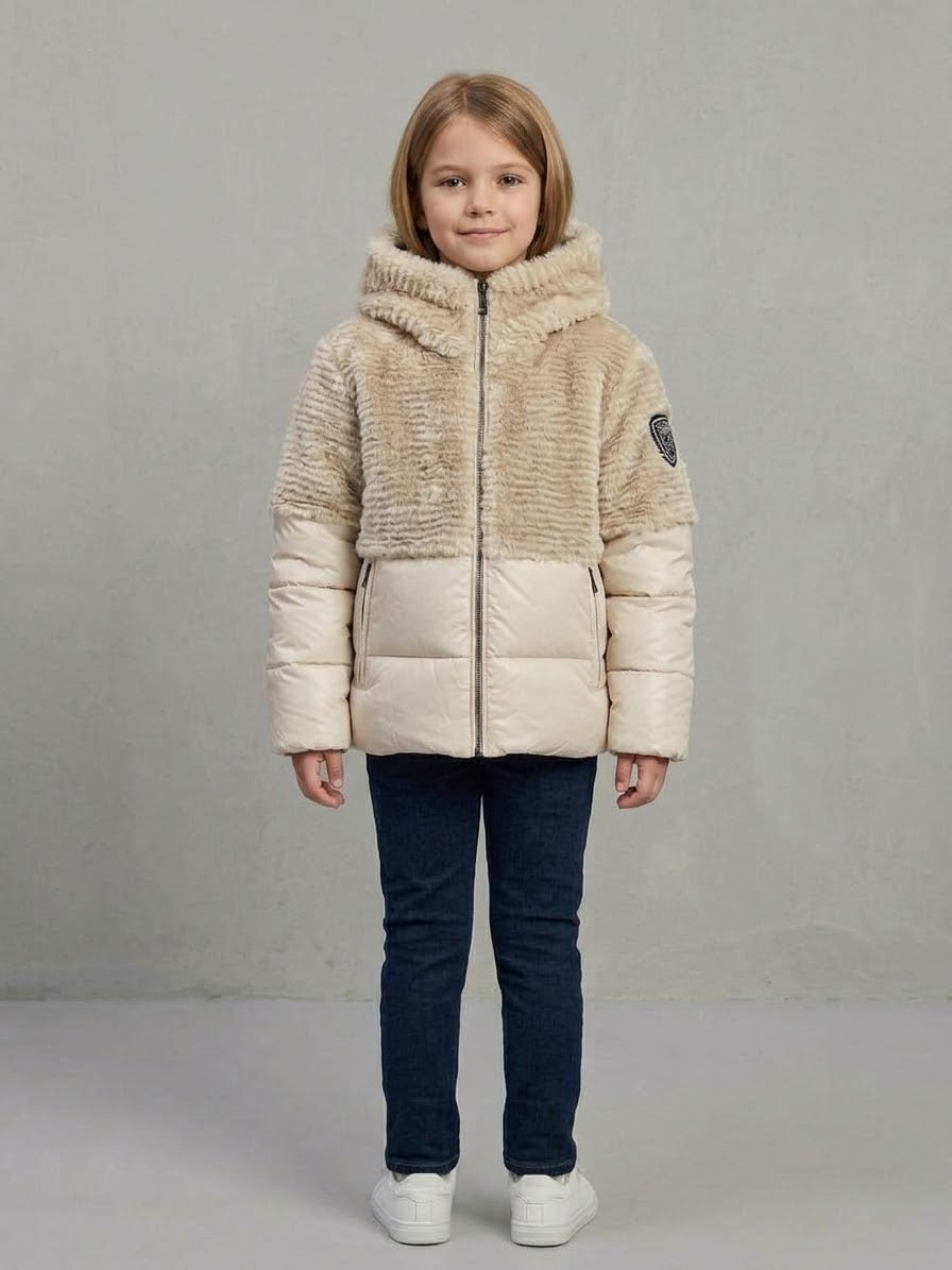 BLAUER Piumino Fanevil Junior Con Pelliccia e Logo Rimovibile Bambina Beige