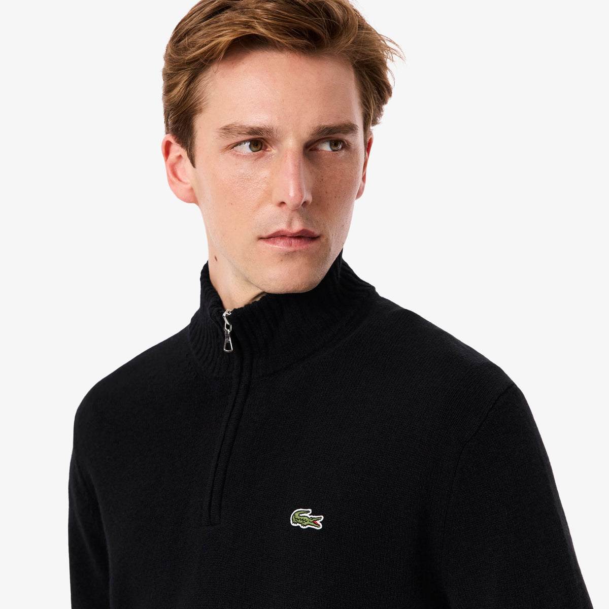 LACOSTE Maglioncino Mezza Zip Basic in 100% Lana Cardata Nero