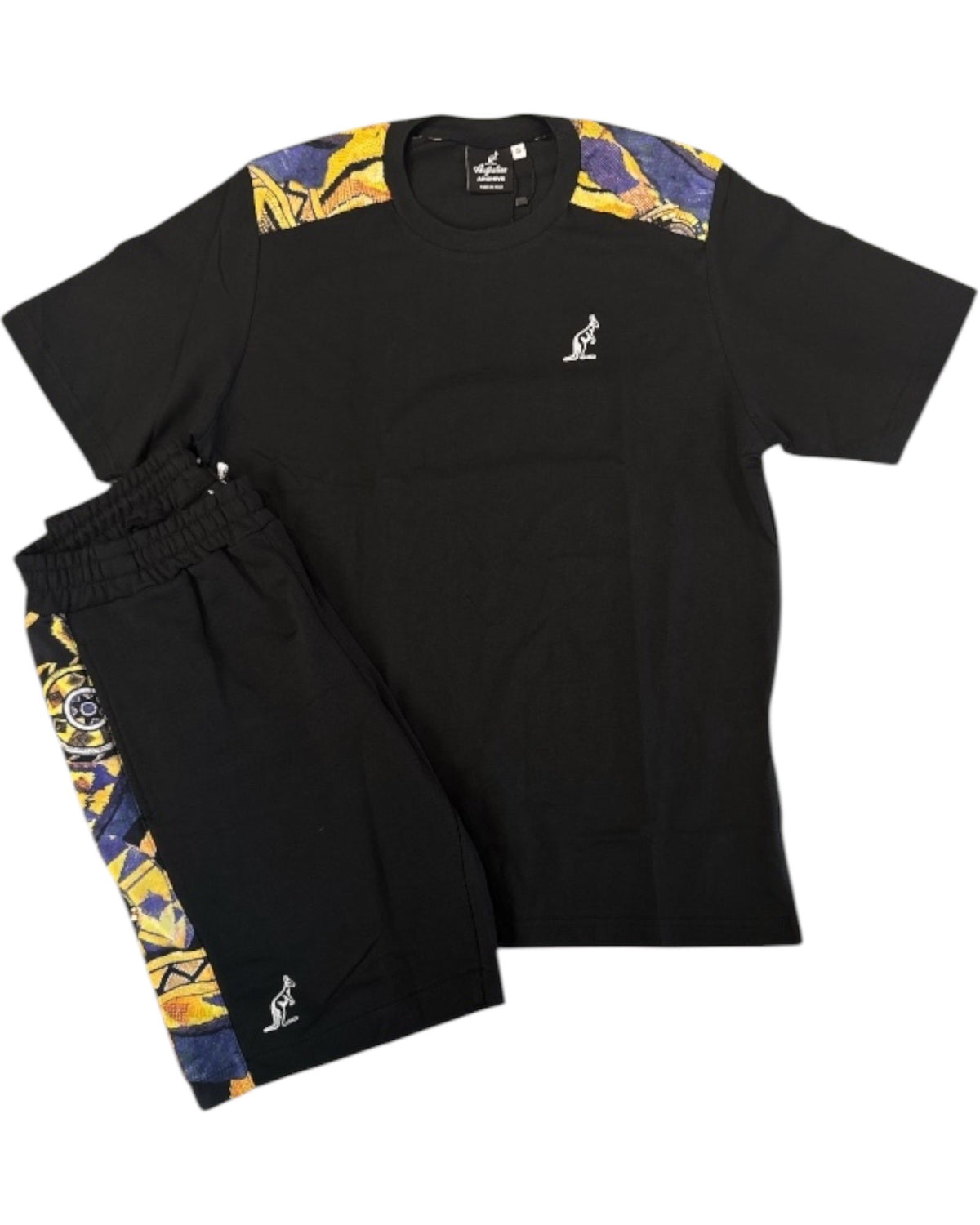 AUSTRALIAN Completino In Cotone Con Bande Laterli su T-Shirt e Pantaloncino Nero e Giallo