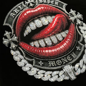 ART SUPER MONEY T-Shirt T-BAR Con Stampa e Strass Retro Nera