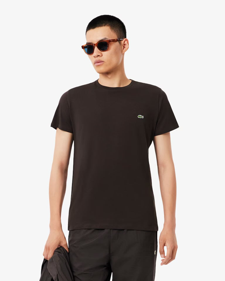 LACOSTE T-Shirt Basic in Cotone Marrone