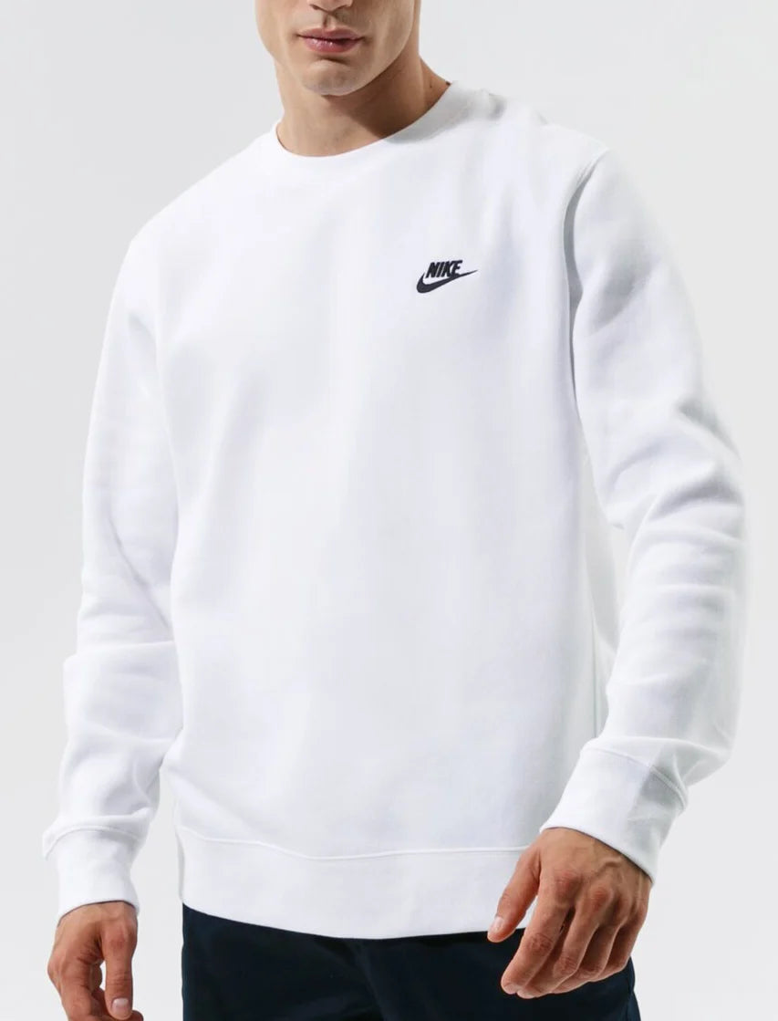 NIKE Felpa Girocollo Senza Cappuccio Cotone Garzato Bianco/Nero
