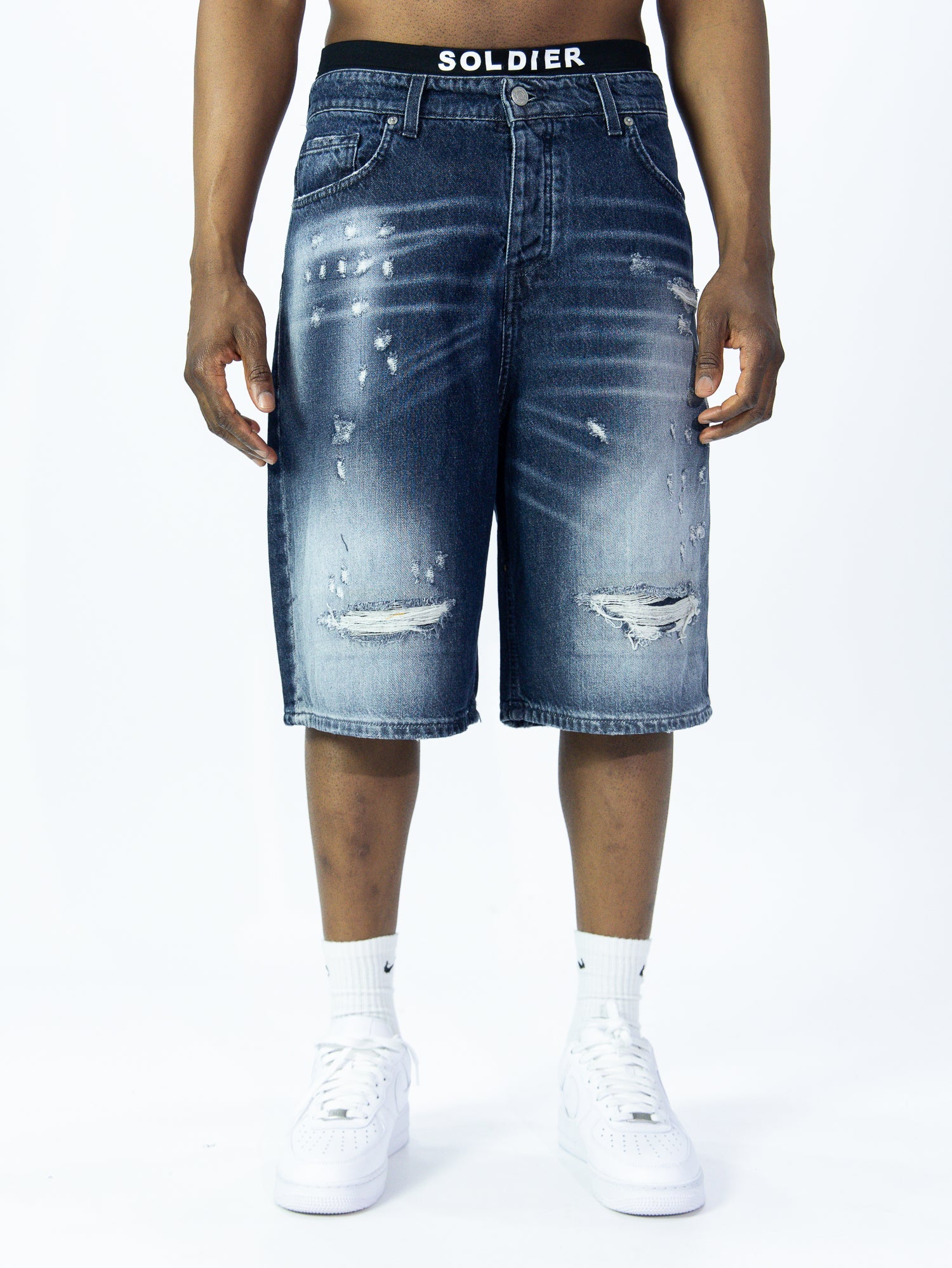 SOLDIER Bermuda Jorts Jeans In Denim Con Rotture Blu