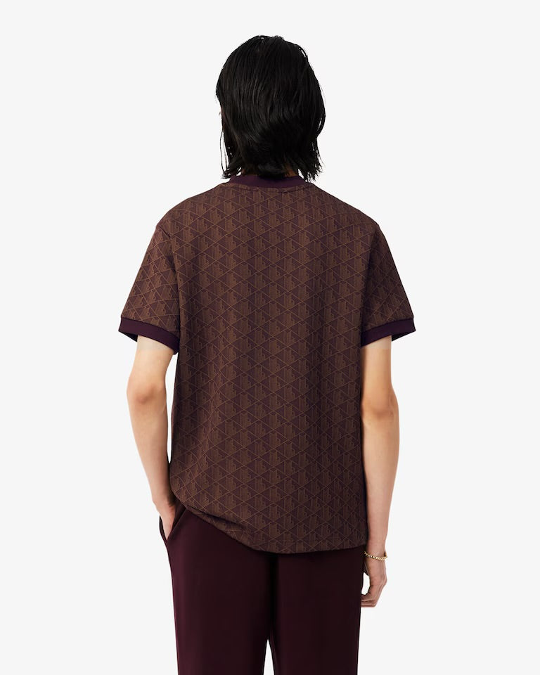 LACOSTE T-Shirt Monogram Uomo Marrone