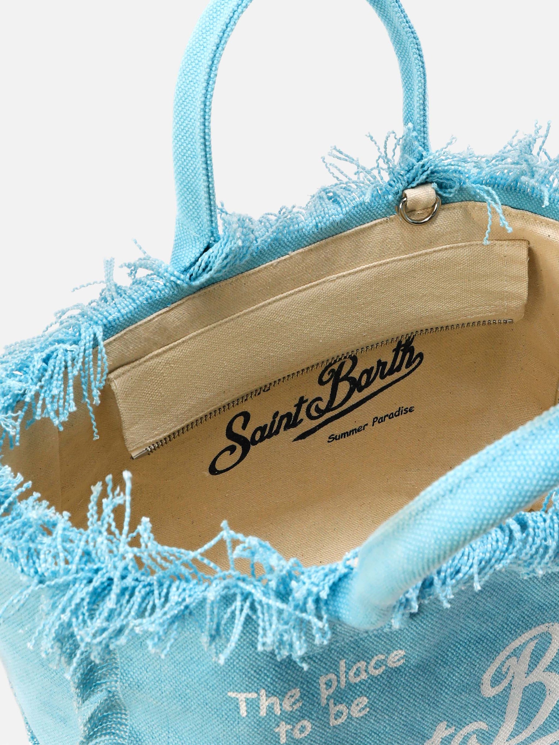 SAINT BARTH BORSA COLETTE AZZURRA IN CANVAS CON FRANGE