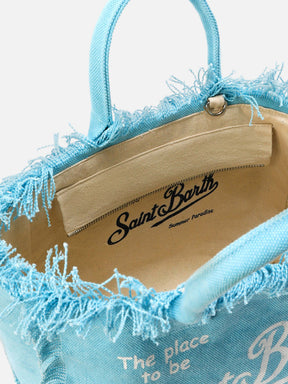 SAINT BARTH BORSA COLETTE AZZURRA IN CANVAS CON FRANGE