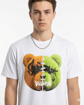 DISCLAIMER T-Shirt Basic Con Stampa Orsetto Bicolor Bianca