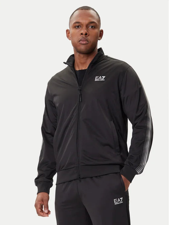 EMPORIO ARMANI Tuta Leggera Acetata Con Zip Senza Cappuccio Con Bande Nera