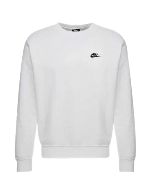 NIKE Felpa Girocollo Senza Cappuccio Cotone Garzato Bianco/Nero
