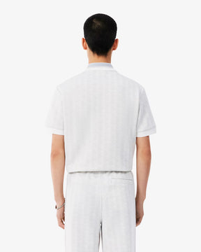 LACOSTE Polo Linea Monogram in Tessuto Jacquard Bianco