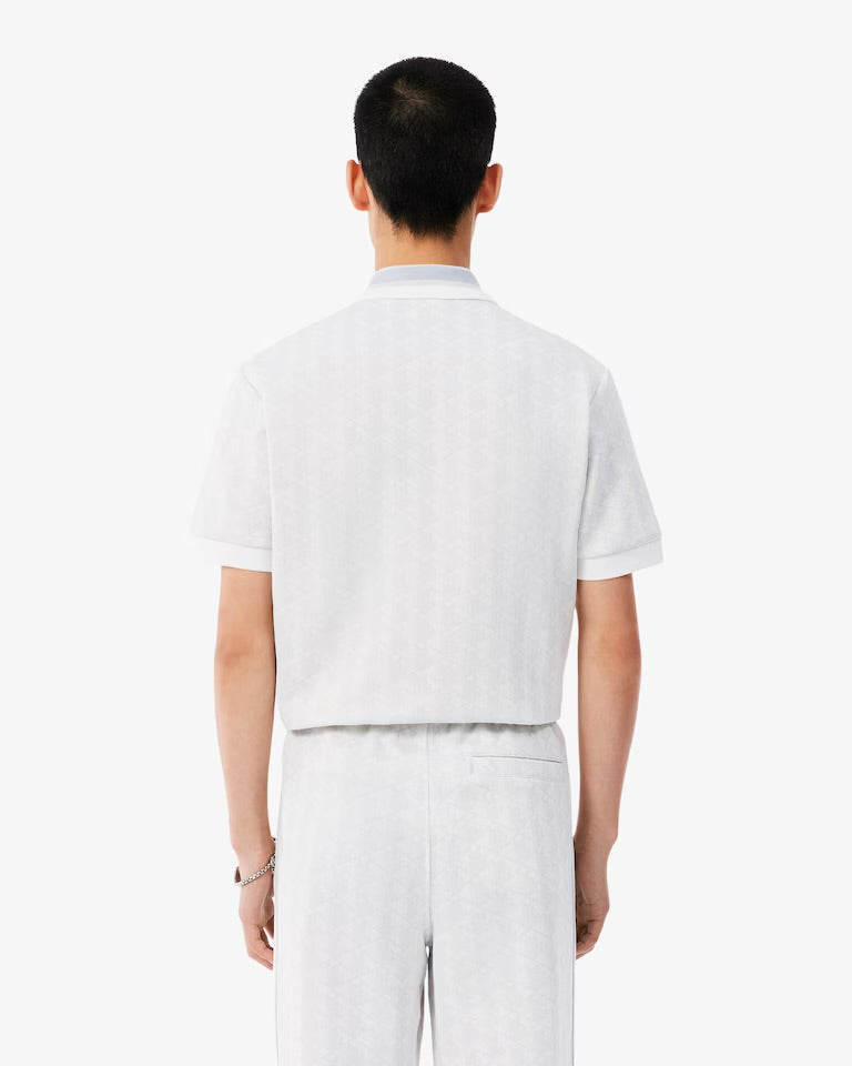 LACOSTE Polo Linea Monogram in Tessuto Jacquard Bianco