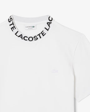 LACOSTE T-Shirt Con Scritta Sul Collo Bianca