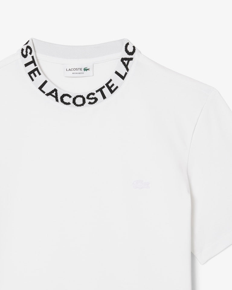LACOSTE T-Shirt Con Scritta Sul Collo Bianca