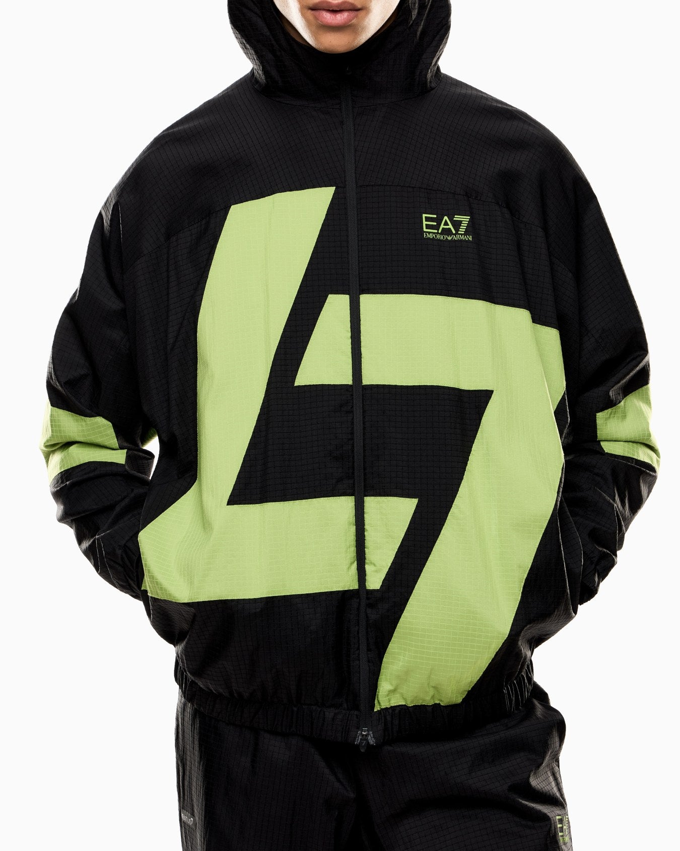 EMPORIO ARMANI Tuta Leggera In Microfibra Con Zip Doppio 7 Nera e Fluo 25/26