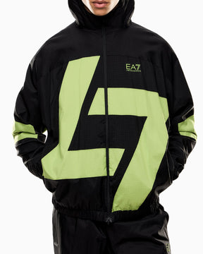 EMPORIO ARMANI Tuta Leggera In Microfibra Con Zip Doppio 7 Nera e Fluo 25/26
