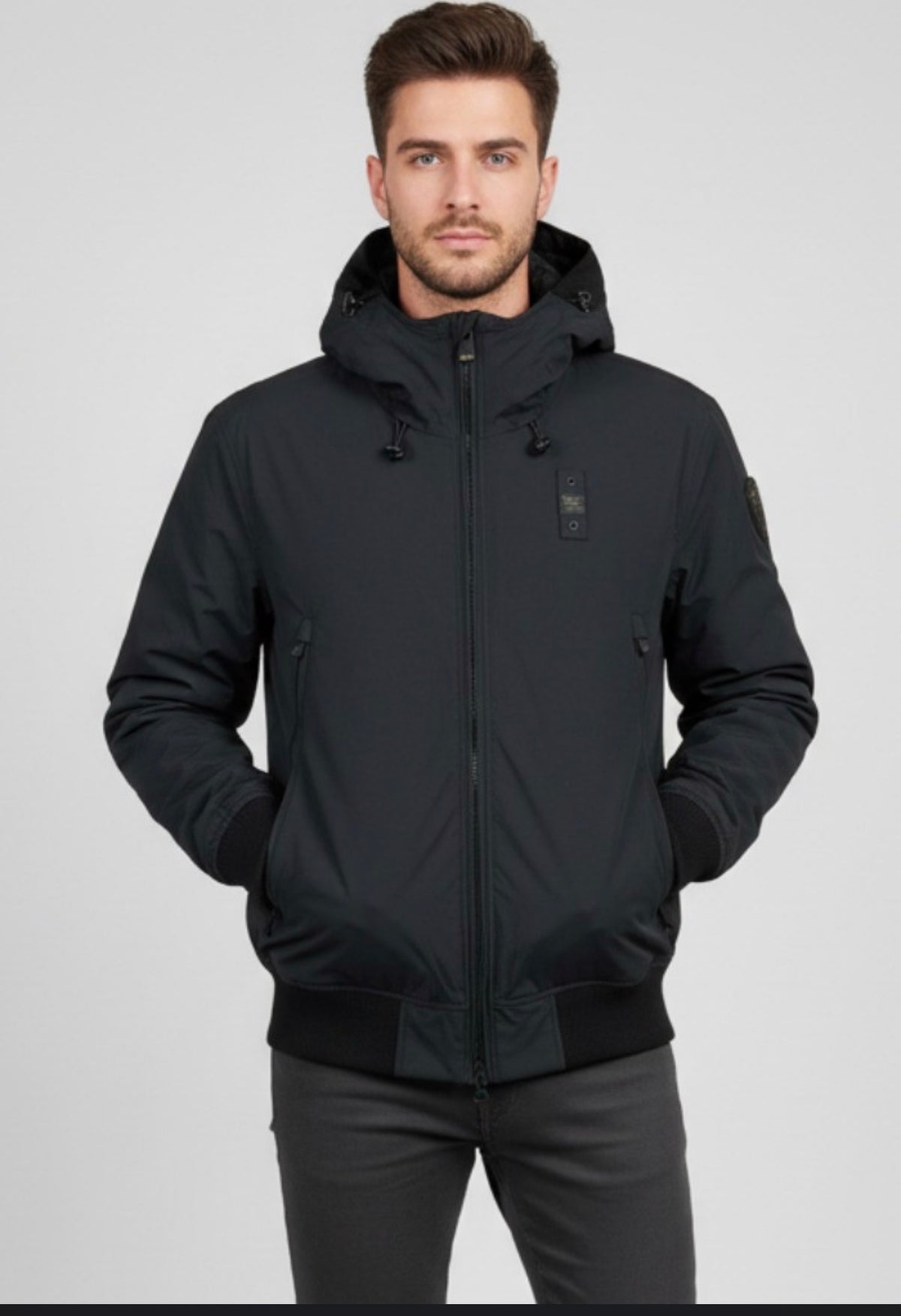 BLAUER Giubbotto Uomo Piumino Invernale Liscio Con Cappuccio Nero