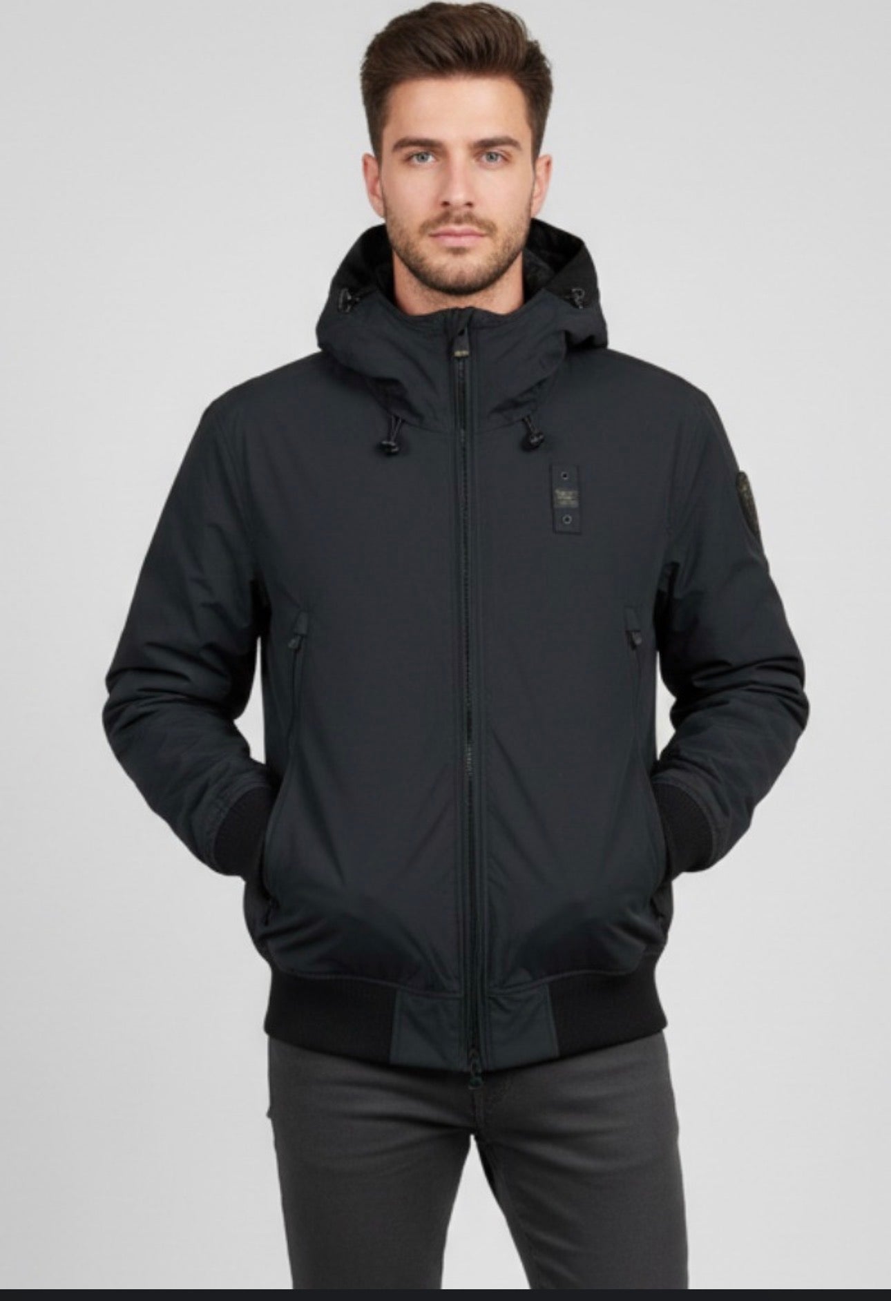 BLAUER Giubbotto Uomo Piumino Invernale Liscio Con Cappuccio Nero