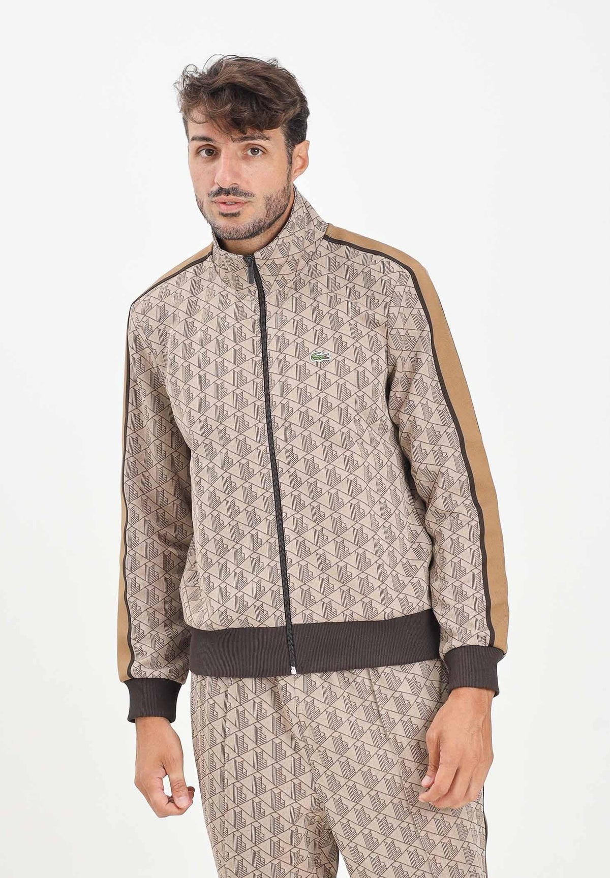 LACOSTE Tuta Leggera Monogram Con Zip beige