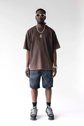 BLACK ISLAND T-Shirt In Cotone Marrone Sfumata Cropped Con Stampa Beige