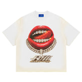 ART SUPER MONEY T-Shirt GRILLZ Con Stampa e Strass Fronte Retro Bianca
