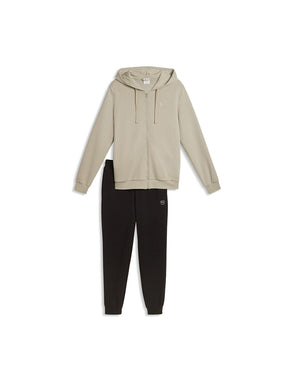 PUMA Tuta In Cotone Garzato Con Zip e Cappuccio Beige/Nera