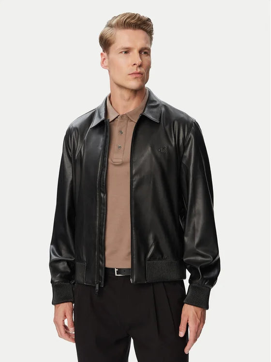 CALVIN KLEIN Giacca In Similpelle Con Logo Tono Su Tono Nera 26/27