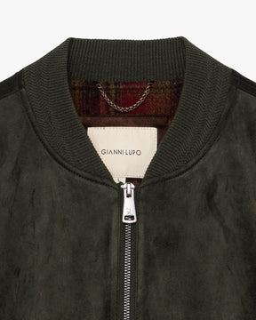 GIANNI LUPO Giacca In Ecopelle Effetto Camoscio Verde Militare 26/27