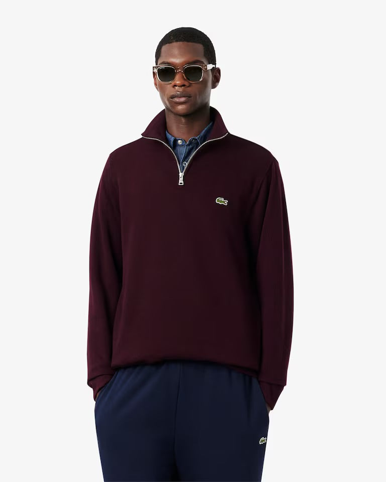 LACOSTE Felpa Interlock Collo Alto Mezza Zip Bordeux