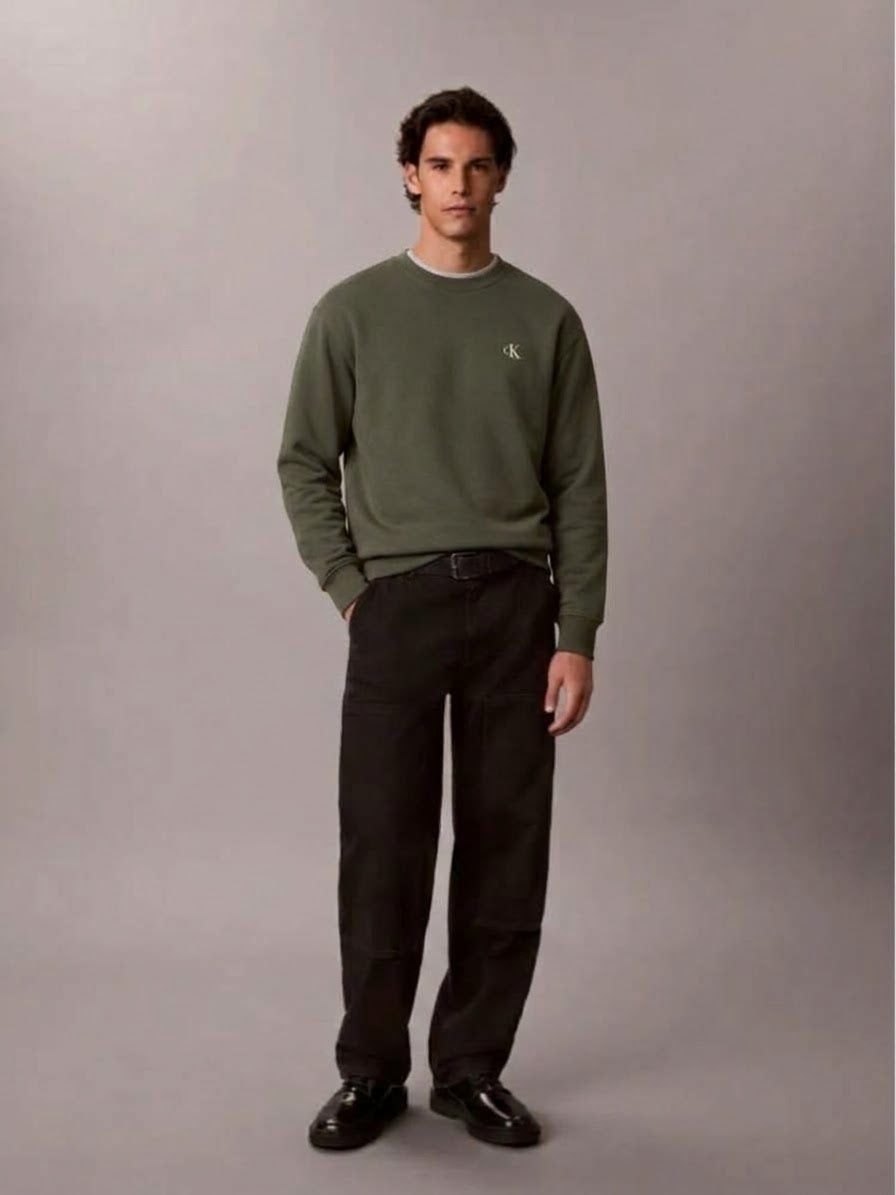 CALVIN KLEIN Felpa Girocollo Terry Misto Cotone Verde Oliva 26/27