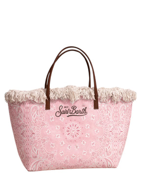 SAINT BARTH BORSA CITY REGULAR IN CANVAS EFFETTO BANDANA ROSA CON FRANGE