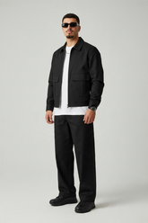 FIRST GARMENT Coordinato Giacca Con Zip e Colletto Pantalone Fondo Largo Nero